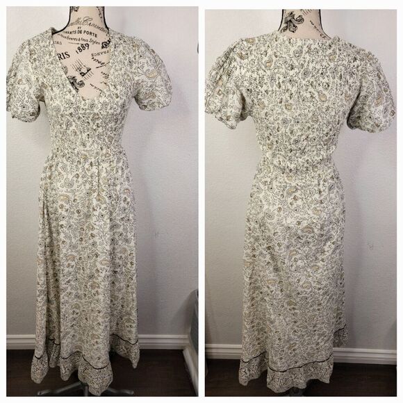 Cleobella Maxi Dress XS Organic Cotton Ditzy FloralSmocked V Neck Cottage Boho - Picture 1 of 15